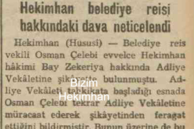 Hekimhan Belediye Başkanı 1937'de Tutuklandı